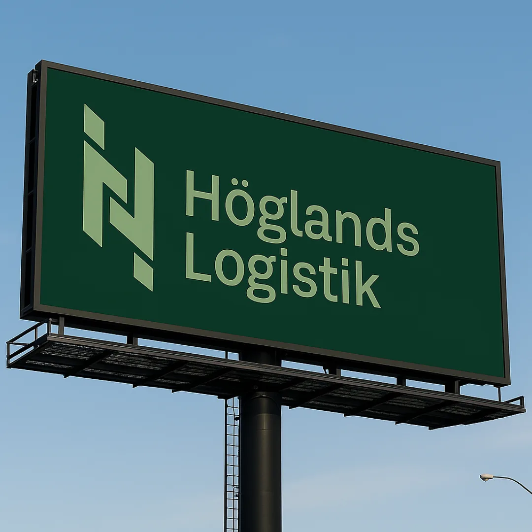 Höglands Logistik skylt med logga